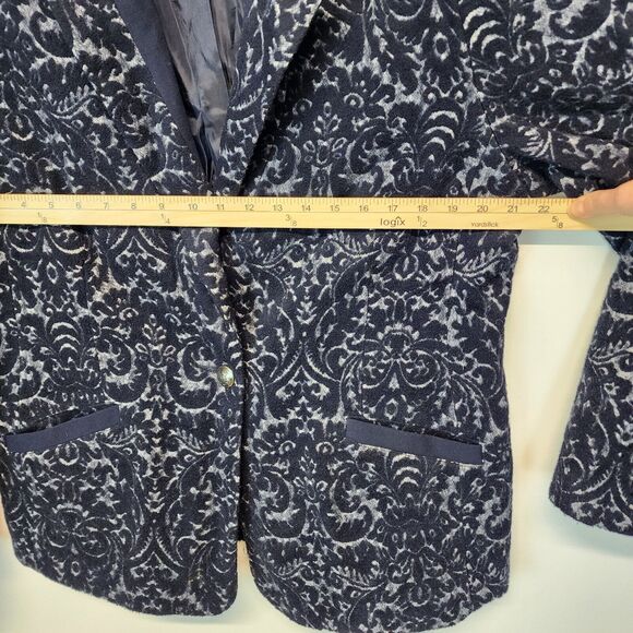 Cabi Filigree Jacquard Blazer Coat Size 12 Blue Wool Blend Lined Darted Waist - Picture 14 of 16